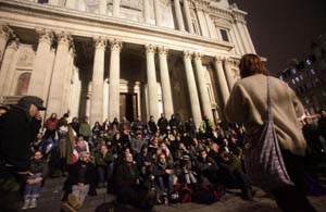 Occupy Protestors on the steps of St Paul's Cathedral after the removal of their tents. (PA)