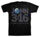 3:16 World T-Shirt: Black, Adult Small