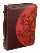 Faith Lux Leather Bible Cover: Mahogany/Red, Large