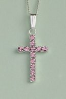 Crystal Cross Pendant: Silver with Light Rose Crystal