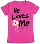 He Loves Me Fitted T Shirt: Pink, Female Medium