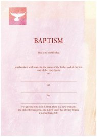Baptism Certificate Pink / Orange - Pack of 10