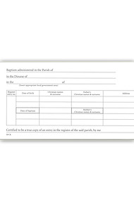 Baptism Certificate Book B5 : 48 Certificates with Counterfoils