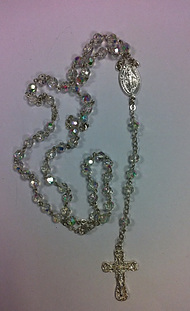 Sterling Silver Rosary with Aurora Borealis Crystal Beads