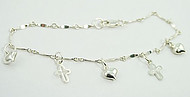 Cross & Heart Charm Bracelet: Silver 