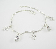 Cross & Navette Cut Crystal Charm Bracelet: Silver with Clear Crystal