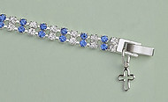Crystal Double Row Bracelet: Silver with Blue & Clear Crystals