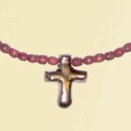 Necklace Brown Wood with bronze cross Pack of 3