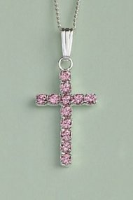 Crystal Cross Pendant: Silver with Light Rose Crystal