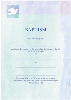 Baptism Certificate Green / Blue / Purple - Pack of 10