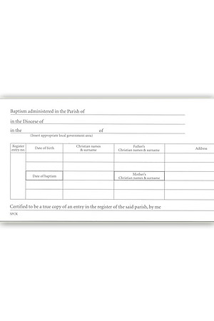 Baptism Certificate Book B5 : 48 Certificates with Counterfoils