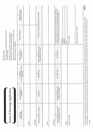 Banns of Marriage Application MB 1 : Pack of 50 Forms