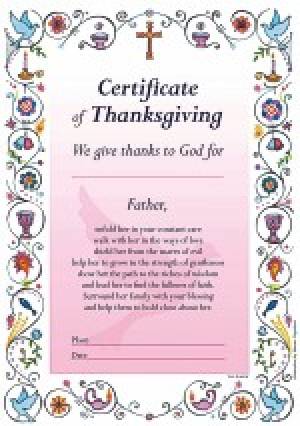Certificate Of Thanksgiving Pink - Pack of 20