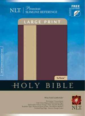NLT Slimline Bible: Wine and Beige, LeatherLike, Large Print