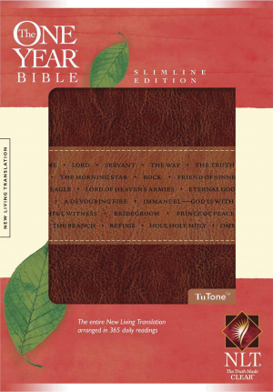 NLT One Year Slimline Bible: Tutone Brown Tan