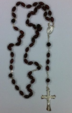 Brown Wooden and Sterling Silver Rosary