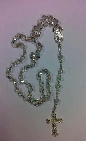 Sterling Silver Rosary with Aurora Borealis Crystal Beads