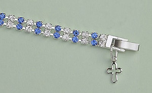 Crystal Double Row Bracelet: Silver with Blue & Clear Crystals