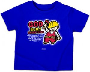 God the Builder T Shirt: Blue, Age 3