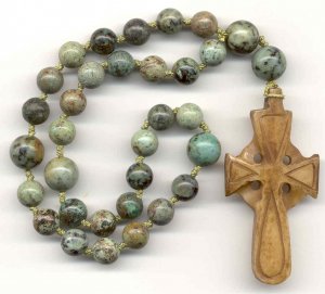 Anglican Rosary: African Turquoise with a Hand-Carved Bone Cross