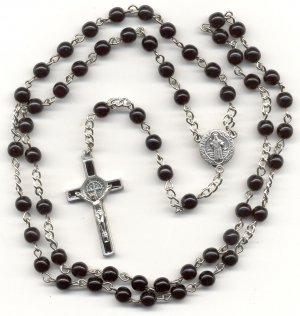 Catholic St. Benedict  Rosary: Black Czech Glass 