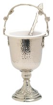 Nickel Plated Holy Water Vessel with Aspergil H 35.5 cm