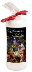 6" Christmas Wishes Pillar Candle with Red Ribbon