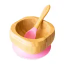 Bamboo baby suction bowl and spoon set -  Pink