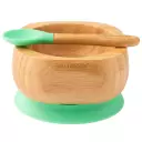 Bamboo baby suction bowl and spoon set -  Green