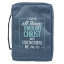 Large "I Can Do All Things" Blue Poly-Canvas Bible Cover - Philippians 4:13