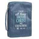 Large "I Can Do All Things" Blue Poly-Canvas Bible Cover - Philippians 4:13