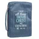 Medium I Can Do all Things Blue Canvas Bible Cover Handle -  Philippians 4:13