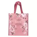 Christian Art Gifts Reusable Shopping Tote Bag: Trust In The Lord Floral Proverbs 3:5 Bible Verse  Inspirational Durable Pink Tote Bag for Groceries, Books, Supplies
