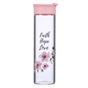 Water Bottle Glass Pink Faith Hope Love