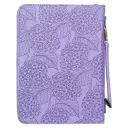 Large Saved by Grace Hydrangea Lavender Faux Leather Fashion Bible Cover - Ephesians 2:8