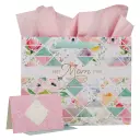 Gift Bag w/ Card LG Landscape Pink/Teal Best Mom Ever Prov. 31:25