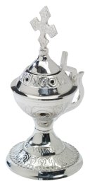 Nickel Plated Incense Bowl with Handle H 14 cm