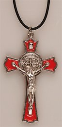 3" Metal Red Enamel Benedict Crucifix