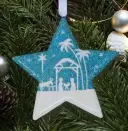 Blue Glitter Nativity Scene Star Christmas Decoration