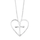 Silver Open Heart Pendant with Solid Cross Centre