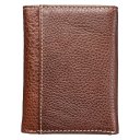 Brown Genuine Leather Tri-Fold Wallet w/Cross