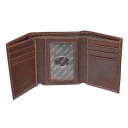 Brown Genuine Leather Tri-Fold Wallet w/Cross