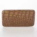 Croc-Embossed Opera Wallet w/"Faith" Badge (Taupe)