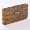 Croc-Embossed Opera Wallet w/"Faith" Badge (Taupe)