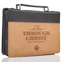 Medium All Things Through Christ Tan Faux Leather Bible Cover - Philippians 4:13