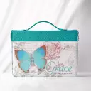 Large Grace Teal Botanic Butterfly Blessings Bible Cover: Ephesians 2:8