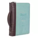 Medium Blessed is She Who Has Believed Light Blue and Brown Faux Leather Fashion Bible Cover - Luke 1:45