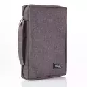 Large Gray Poly-canvas Bible Cover with Ichthus Fish Badge
