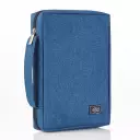 Large Blue Poly-canvas  Large Bible Cover with Ichthus Fish Badge