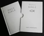 KJV Gift Bible, White, Imitation Leather, Pocket Size, Slip Cased, Silver Gilt Edged, Ribbon Marker, Maps, Alphabetical Contents